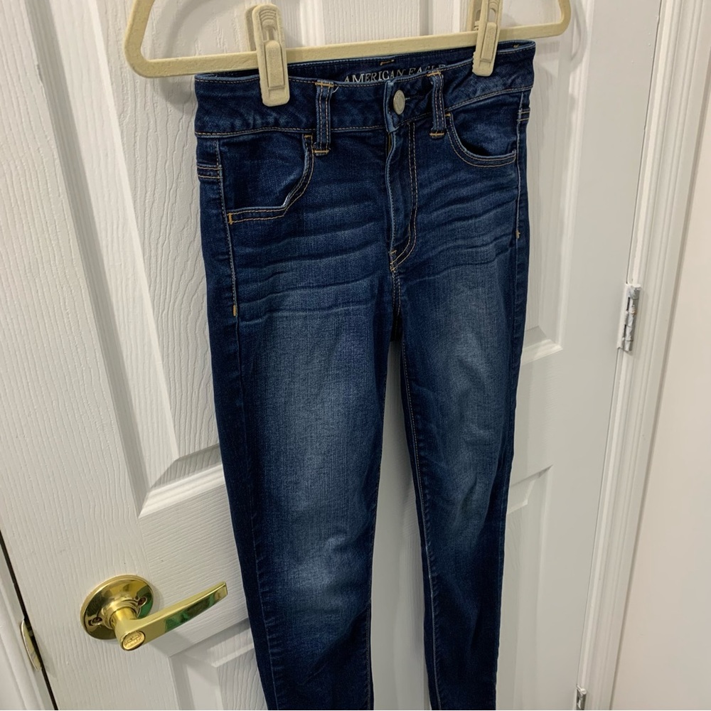 AMERICAN EAGLE High Rise Super Stretchy Skinny Jeans Jeggings Dark Wash - Picture 4 of 11